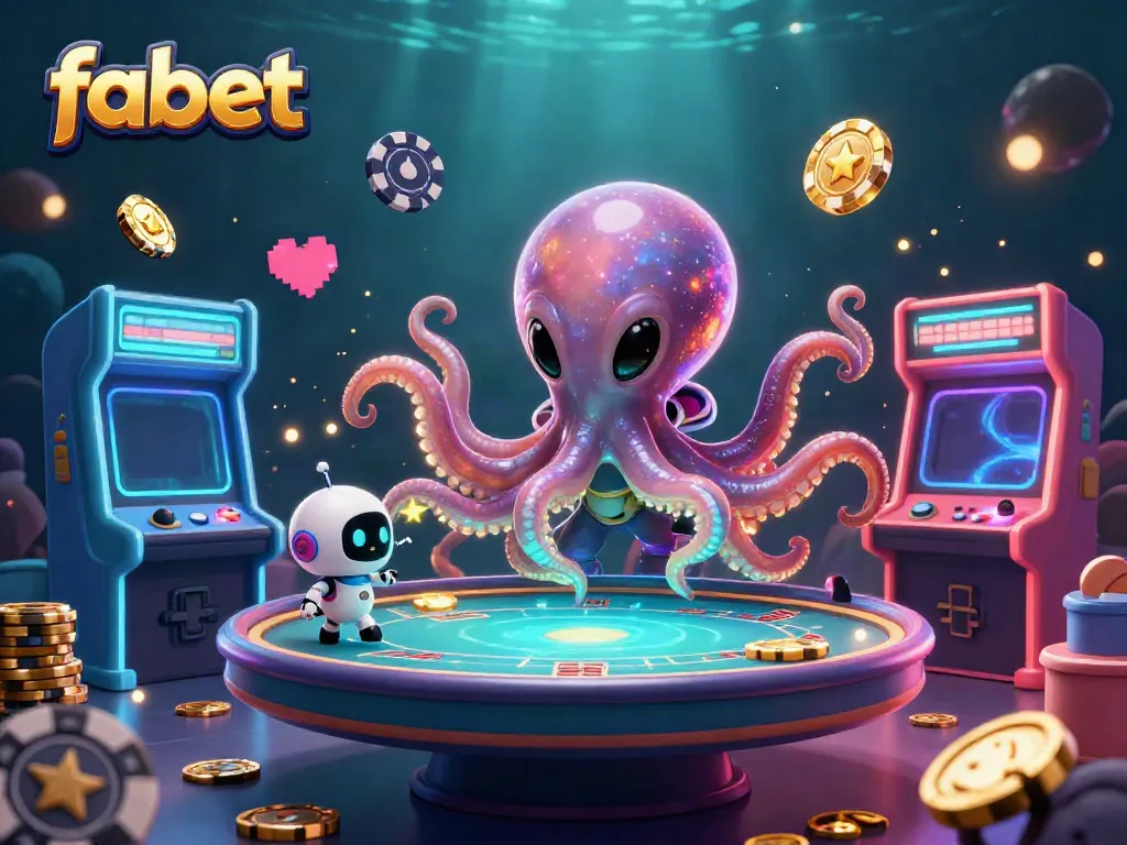 Experience fabet's immersive gaming universe featuring a lively alien and robot at a poker table.