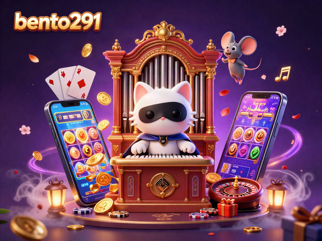 Bento291 invites players to enjoy an enchanting casino scene filled with vibrant slot games and magical characters.