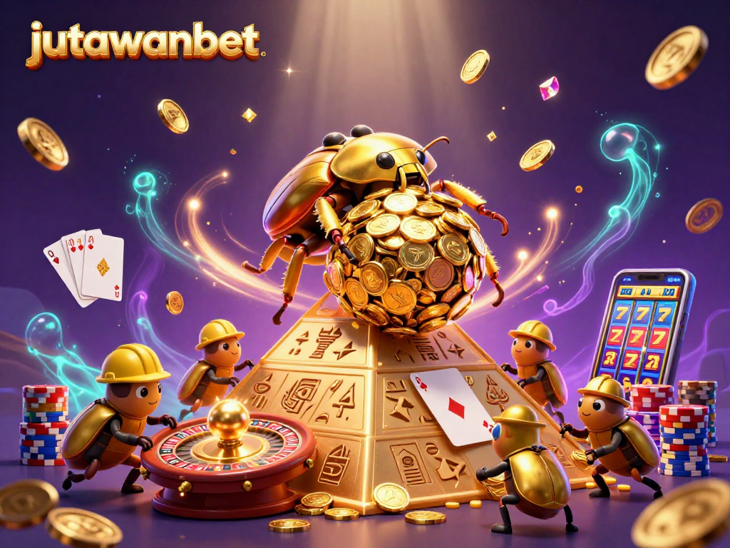 Experience the thrill of online slots at jutawanbet with an exciting 3D casino scene filled with action.