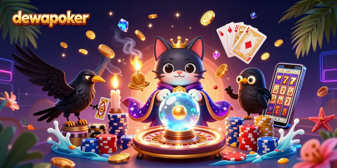 Dewapoker enthralling poker scene featuring mystical characters, golden chips, and game elements for gamblers